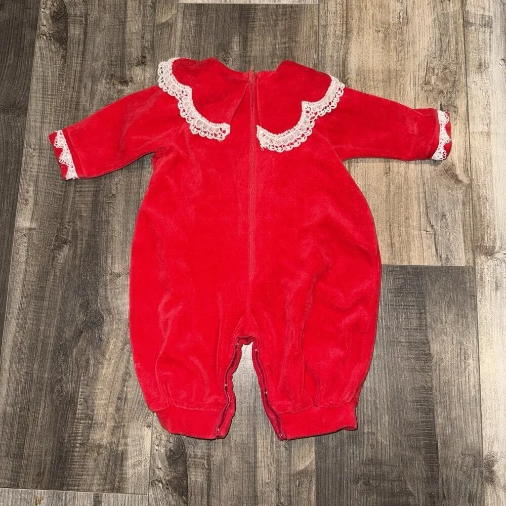 Petite Jardin large vintage jumpsuit red Velour Made In‎ USA Small